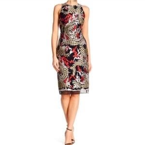 Nicole Miller Metallic Embroidered Cocktail Sheath Dress